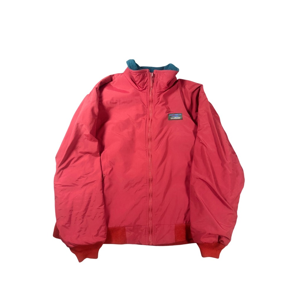 Vintage 90s LL Bean Warm Up Jacket Fleece Lined Red Bomber Mens Large 23x24.5